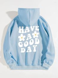 Men's Hoodies HAVE A GOOD DAY Letter Graphic Women Kawaii Sky Blue Pullover Streetwear Korean Long Sleeve Casual Drawstring Sweatshirt