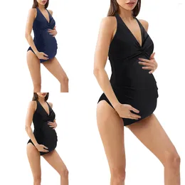 Women's Swimwear Pregnant Woman Sexy Swimsuit Maternity Solid Backless Bikinis Ruffle Beachwear Summer Women One-piece Swimming Suit