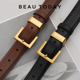 BEAUTODAY Belts Women Cow Split Solid Color Square Buckle Ladies Modern Style Fashion Jeans Dress Accessories Waistband 91033S 240315