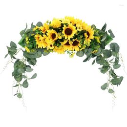 Decorative Flowers YO-Floral Swag Artificial Sunflower Eucalyptus Wreath For Mirror Home Wedding Party Door Table Top Chair Decoration