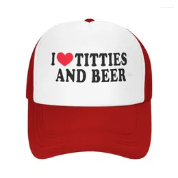 Ball Caps I Heart Titties And Beer - Love Funny Gag Vintage Retro Style Trucker Cap Hat For Men Women