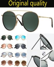 Double Bridge 3647 Vintage Round Metal Sunglasses women men Eyewear Uv400 Glass Lens Flash Sun Glasses De Sol1872275