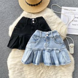 Skirts Denim Skirt For Women A-line Flounced Edge High Waist Streetwear Korean Style Pockets Anti-emptied Mini Summer Dropship