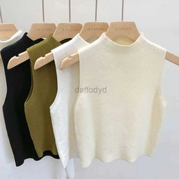 Women's Tanks Camis Pendant Womens Inner Lining Solid Colour Half Turtle Neck Top Sexy T-shirt Summer Tank Top Knitted Sweater Sleeveless 24326