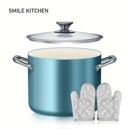 1pc, 7 Quart Nonstick Stock with Lid Oven Safe Cooking Pot for Stew, Sauce, Reheating Induction, Oven, Gas, and Stovetop Compatible - Turquoise