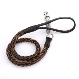 Leashes Leather Dog Leash for Large Dogs Strong Leather Braided Dog Leash with Buffer Spring Pet Traction Rope for German Shepherd Dog