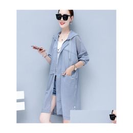 Womens Jackets Women039S 2021 Summer Fashion Korean Hooded Sun Protection Clothing Women Midlength Coat Loose Long Sleeve Outerwear Dr Otczp