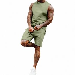 male Tracksuit Set Sleevel Tank-Top Sweatpant Shorts Comfortable Wearing Casual Style Fitn Men Running Sportswear Set t7Jv#