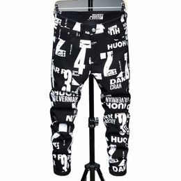 2023 New Fi Men's Jeans Casual Hip Hop Street Style Men Denim Pants Brand Slim Tide Printing Clothing Male Trousers Black V4zA#