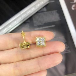 Stud Earrings Micro Pave Thread For Men Bling Iced Out Square Cubic Zirconia Women's Earring Hip Hop Ear Accessories Jewerly 2024 OHE132