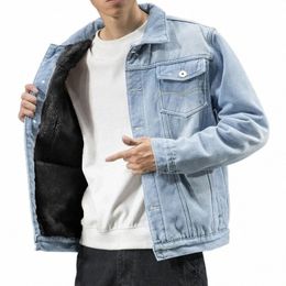 uomini luce blu inverno Jean giacche tuta sportiva cappotti di jeans caldi nuovi uomini di grandi dimensioni fodera di lana più spessa giacche di jeans invernali taglia 4XL q40S #