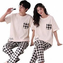 summer Short Sleeve Pyjamas Lovers Cott Couple Pyjama Sets Women/Men Sleepwear Fi Sport style Nightgown Home Clothes N5BV#