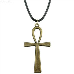 Pendant Necklaces Big Ankh Cross Pendant Necklace Big Ankh Cross Wax Rope Chain Necklace Big Ankh Cross Black Leather Chain NecklaceC24326