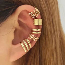 Ear Cuff Ear Cuff 5 pieces/batch of new vintage gold leaf earrings with cuffs unperforated fake cardigan clip earrings womens creative trend jewelry Y240326