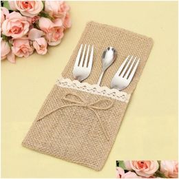 Party Decoration Country Wedding Table Sierware Holder Natural Burlap Cutlery Pockets Fork Knife Bags Rustic Drop Delivery Home Garden Dhgw5