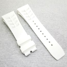 25mm White Watch Band 20mm Folding Clasp Rubber Strap For RM011 RM 50-03 RM50-01251l