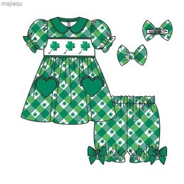 Clothing Sets Hot selling childrens clothing wholesale girl set boutique St. Patricks day short sleep short sleeved love pocket lapel pajamasL2403