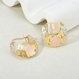 Hoop Earrings European And American Colour Matching With Gold Contrasting Hollow Rose Shaped Non Fading Women's