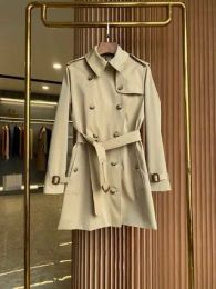 Women British Classic Trench Coat Slim Waterproof Outerwear Female Medium Long Length High Quality Casual Jacket solid Colour