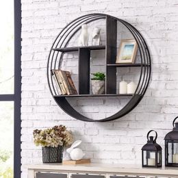 Decorative Plates Dark Gray Brody Wall Shelf Industrial Painted Round Metal 27.5 X 6 In