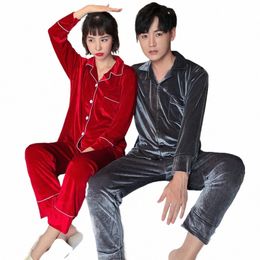 autumn New Sleepwear Veet Pajamas Men Lounge Wear 2 Pieces Set Lovers Pyjamas Nightwear Soft Pyjamas Women Home Clothes X33Z#