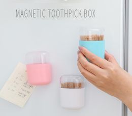 Wall Mount Toothpick Storage Box Case with Lid Magnetic Toothpick Holder Plastic Container Space Saving Toothpick Dispenser Organi7574640