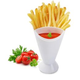 Plastic Cup Self Stand 2 in 1 French Fries Shelf Holder Assorted Sauce Chips Snack Cone Dip Cup Tableware Two Cup-mouth Kitchen