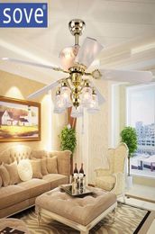 Electric Fans 52 Inch Europe Gold Modern LED Wooden Ceiling With Lights Remote Control Living Room Bedroom Home Fan Lamp 220 Volt8947418