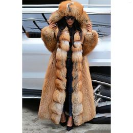 Outerwear Plus Size Daily Coat Brown Hooded Long Sleeve Faux Fur