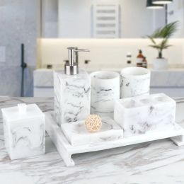 Holders Bathroom Toiletry Set Resin Marble Toothbrush Holder Mouthwash Cup Tray Bathroom Storage Accessories Organiser Marble Set