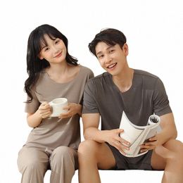 Pyjama Set Men and Women Matching Loungewear Summer Short Solid Couple Pijamas Fi Sleepwear Korean Soft Fi Nightwear 37sI#