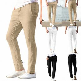 mens Casual Linen Breathable Loose Lg Pants Solid Colour Straight Trousers Slim Fitn Pant Male Bottoms n4Jf#