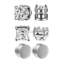 Hoop Huggie Crystal powerful magnetic earrings clip earrings suitable for male and female punk round zircon magnetic earrings unperforated Jewellery 240326