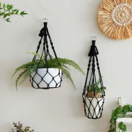Baskets 2 Pcs Boho Macrame Plant Hangers Hanging Wall Art Baskets for Indoor Outdoor Plants Home Room Decor Christmas Decoration Gift