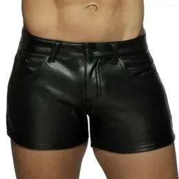 Men's Shorts Faux Leather Button Zipper Closure Soft Sports Gym Casual Wear Pants Party Club Mini