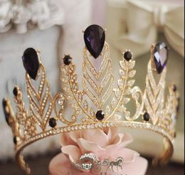 Baroque Style Wedding Party Hair Accessories Purple Dimand Crystals Princess Queen Pearls Headwear Bridal Tiaras Jewellery Gold Page9731562