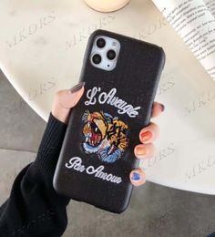 Fashion Letter Design 3D Embroidery Tiger Phone Case for iPhone 12 11 12pro 11pro X Xs Max Xr 8 7 6 6s Plus Leather SKin Cover She5374615