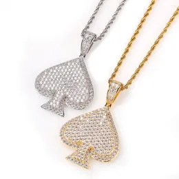 Pendant Necklaces Hip Hop Full Cubic Zirconia Paved Bling Out Gold Colour Poker Spade Pendants Necklace For Men Hiphop Rapper Jewellery