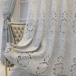 Curtains Luxury Grey Jacquard Curtains for Living Room 3D European SemiBlackout Noble Geometry Tulle Curtains for Bedroom #VT