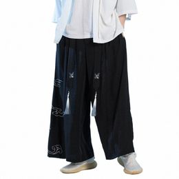 chinese Traditial Dr Plus Size Wide Leg Cropped Pants Men Clothing Summer Tai Chi Kung Fu Ice Silk Straight Pants Male w2pi#