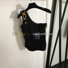 Metal Buckle Vest Women Off Shoulder Vests Party Sexy T Shirts Spring Summer Luxury Tees