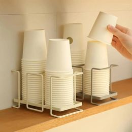 Hooks Cup Organiser Stand Metal Dispenser Kitchen Paper Holder With Dust-proof Hollow Out Design For Disposables