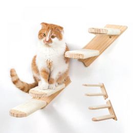 Scratchers Wall Mounted Climbing Cat Walk Rubber Wooden Step 4 Step AntiSlip Staircase Hemp Rope Nail Claw Sharpener Wall Pet Furniture