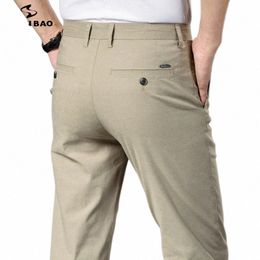shan BAO Summer Brand Men's Straight Loose Cott Linen Pants Busin Casual High Waist Lightweight Elastic Office Trousers g5pJ#