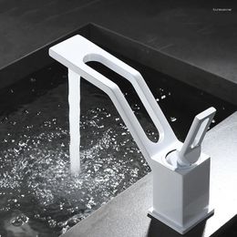 Bathroom Sink Faucets Hollow Design White Basin Faucet Deck Installed And Cold Mixed Single Hole Handle Tap