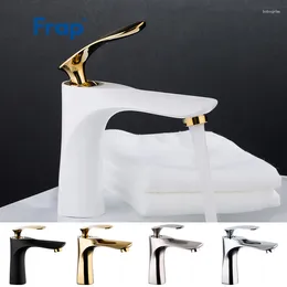 Bathroom Sink Faucets Frap White/Gold Basin Faucet Washbasin Tap Deck Mounted Cold Water Mixer Torneira