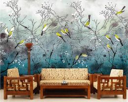 Wallpapers Wellyu Custom Wallpaper Hand Painted Birds Nostalgic Retro Chinese Classical Background Wall Living Room Sofa TV Mural Po