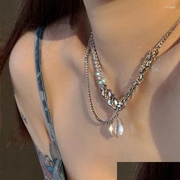 Chains 2024 Goth Punk Transparent Water Drop Pendant Necklace For Women Korean Fashion Mti-Layer Choker Jewellery Delivery Otq9U