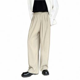 2023 Spring Korean style pleats design suit pants men casual loose Lateral frenum wide leg pants for men trousera,size M-XL w4fD#