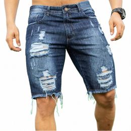 summer Men's Slim Fitting Fiable Jeans Shorts Fi W Elastic Capris Men Clothing Denim Pants Z2TW#